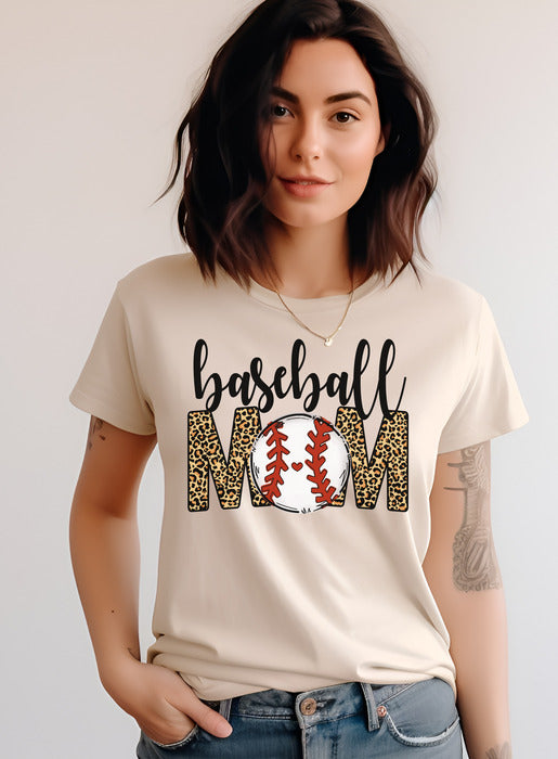 Baseball Mom Leopard Short and Long Sleeve T-Shirt