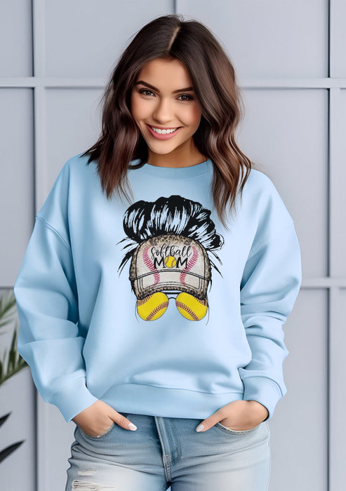 Softball Messy Bun Crewneck and Hoodie