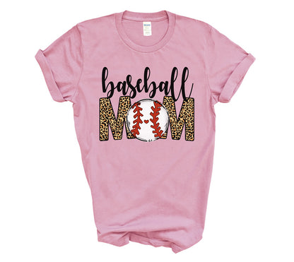 Baseball Mom Leopard Short and Long Sleeve T-Shirt