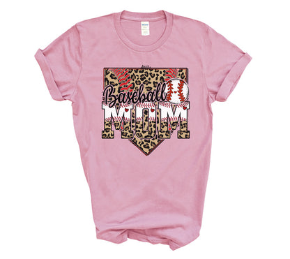 Baseball Mom Leopard Homeplate Short & Long Sleeve T-Shirt