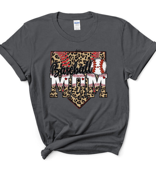 Baseball Mom Leopard Homeplate Short & Long Sleeve T-Shirt