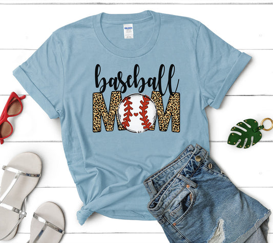 Baseball Mom Leopard Short and Long Sleeve T-Shirt