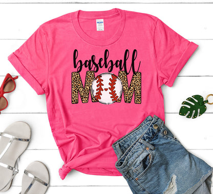 Baseball Mom Leopard Short and Long Sleeve T-Shirt