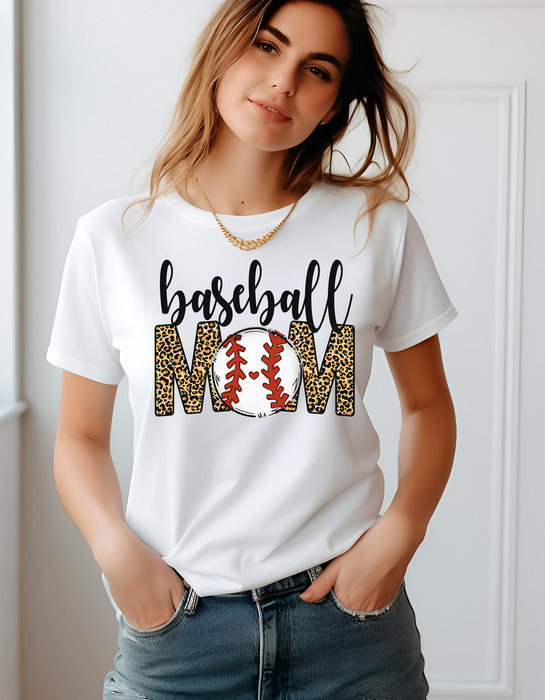 Baseball Mom Leopard Short and Long Sleeve T-Shirt
