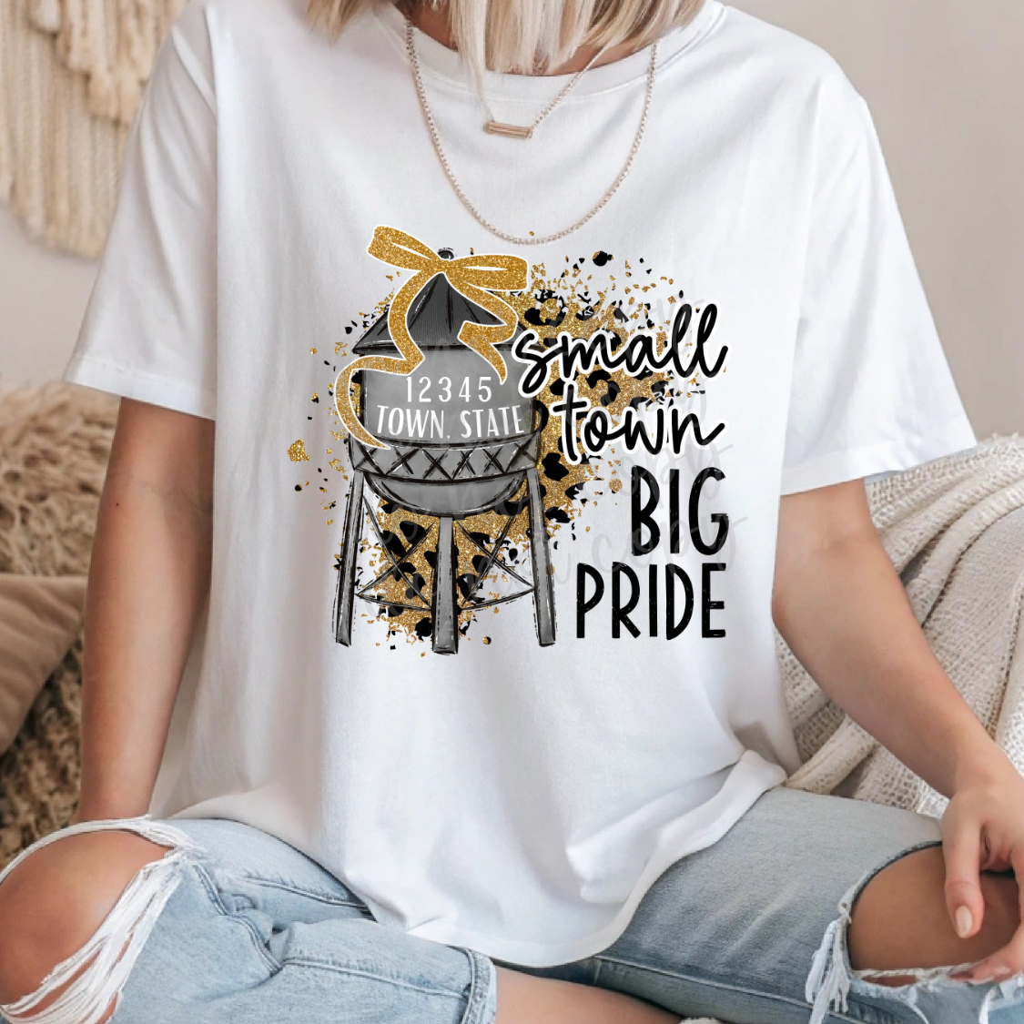 Custom Small Town Big Pride Animal Print Top — design example 1