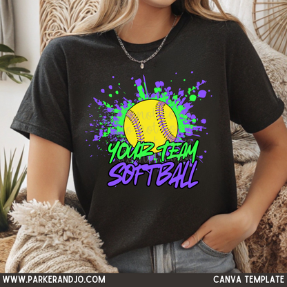 Custom Neon Painted Splatter Softball Top mockup showing the pictured apparel design.