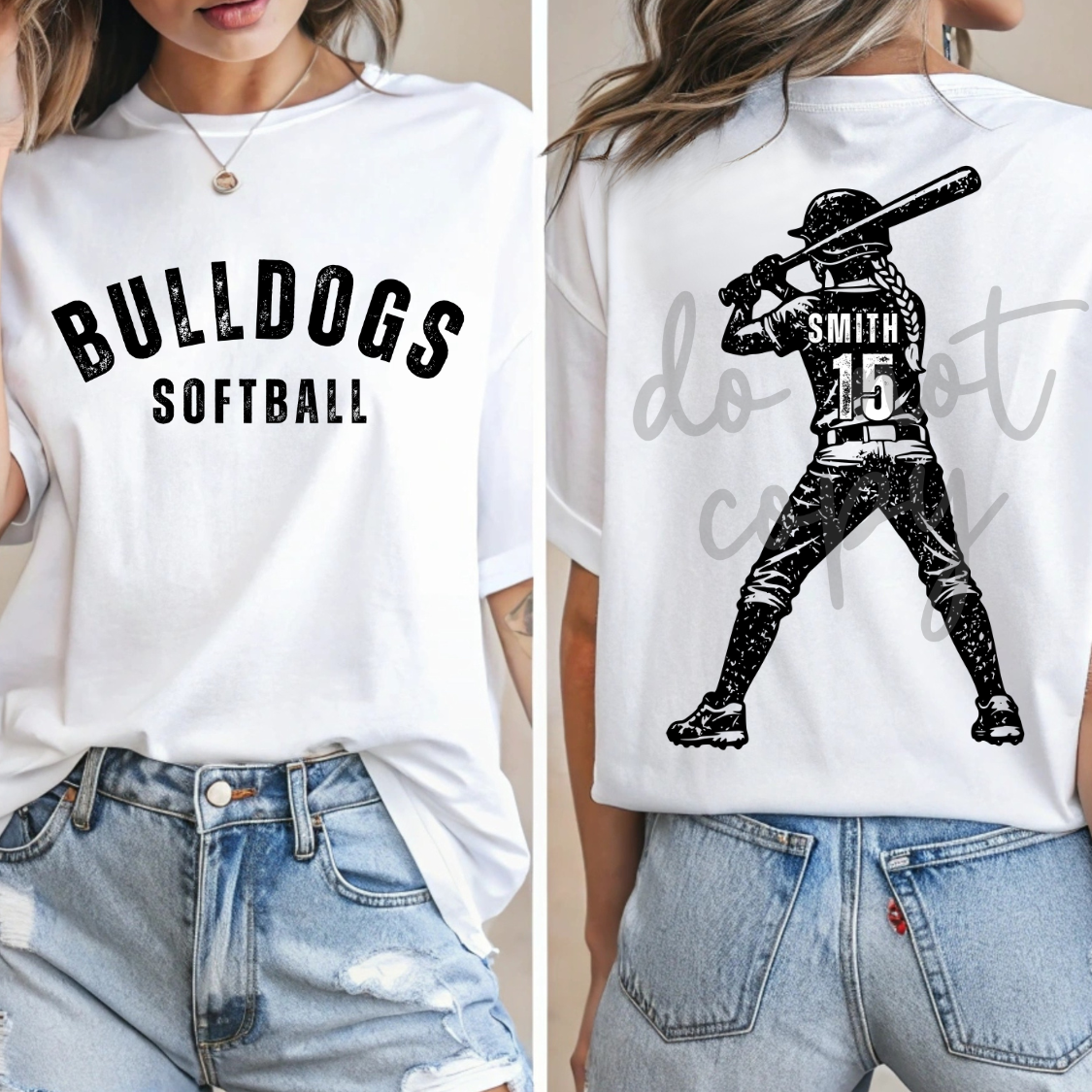 Custom Vintage Softball Player Top mockup showing the front and back design.