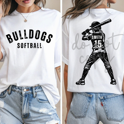 Custom Vintage Softball Player Top mockup showing the front and back design.