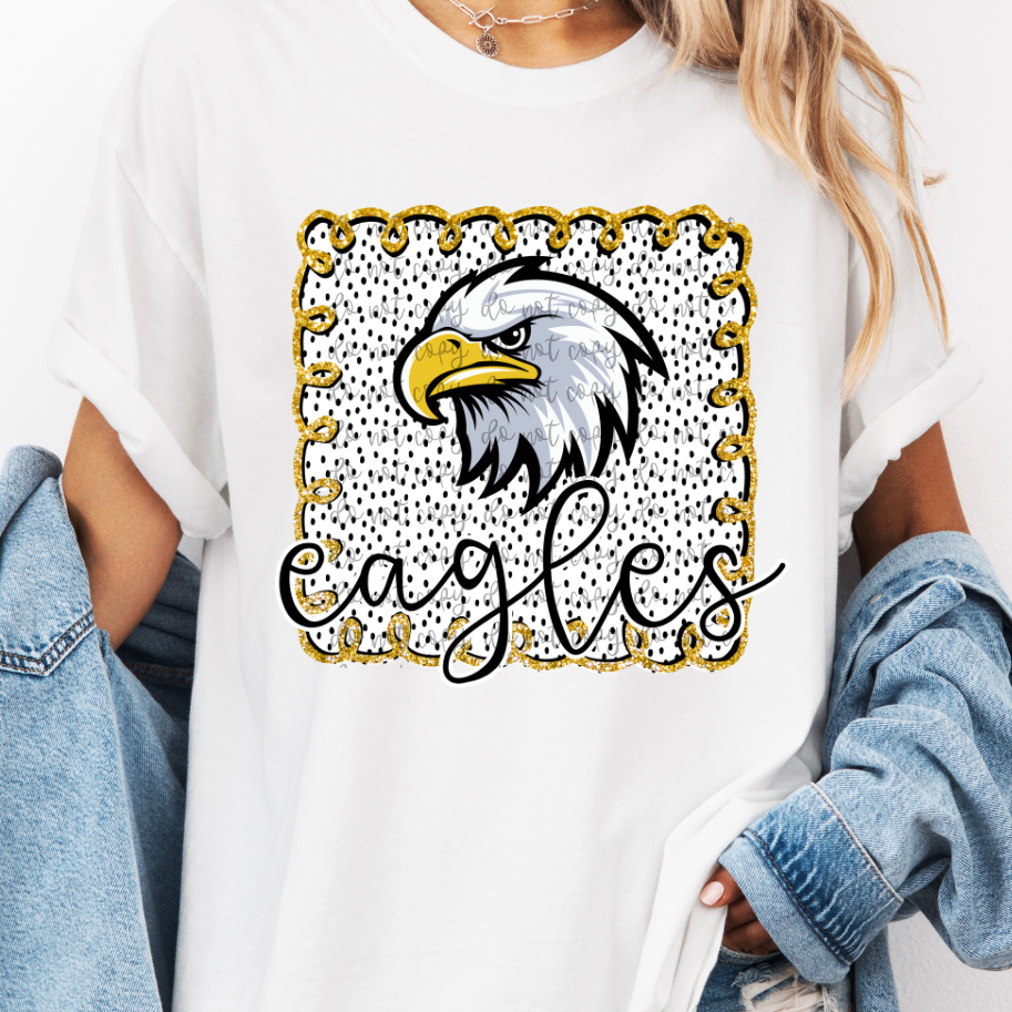 Custom Dalmatian Dot Faux Glitter Frame Mascot Top — design example 1