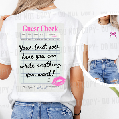 Custom Guest Check Top — design example 1