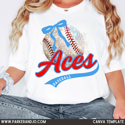 Custom Faux Glitter Softball Bow Top — design example 1