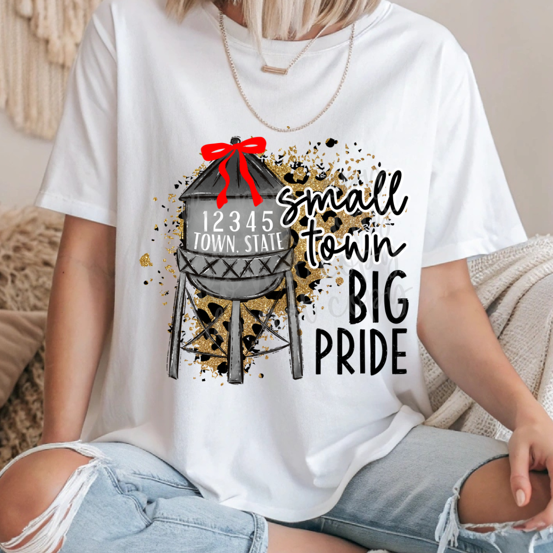 Custom Small Town Big Pride Animal Print Color Changeable Bow Top — design example 1
