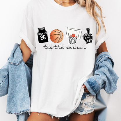 Custom Tis The Season Basketball Top mockup showing the pictured apparel design.