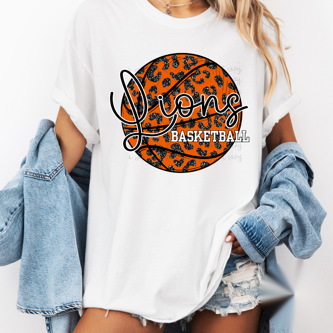 Custom Faux Glitter Basketball Leopard Team Top — design example 1