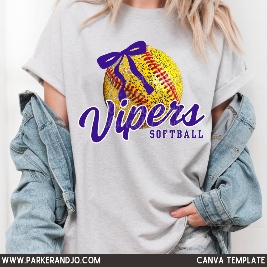 Custom Faux Glitter Softball With Bow Top — design example 1
