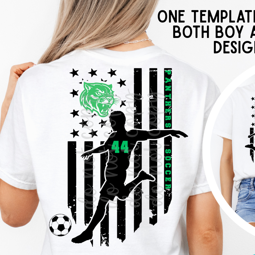 Custom Flag Soccer Boy/Girl Top mockup showing the pictured apparel design.