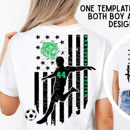 Custom Flag Soccer Boy/Girl Top mockup showing the pictured apparel design.