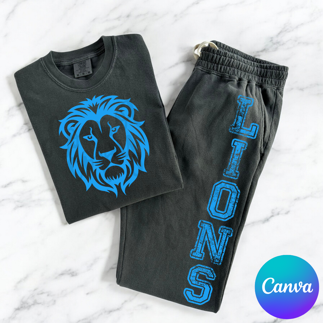 Custom Distressed Mascot Fleece Joggers — print-layout example 1