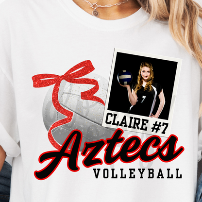 Custom Glitter Volleyball Bow Polaroid Photo Top — design example 1