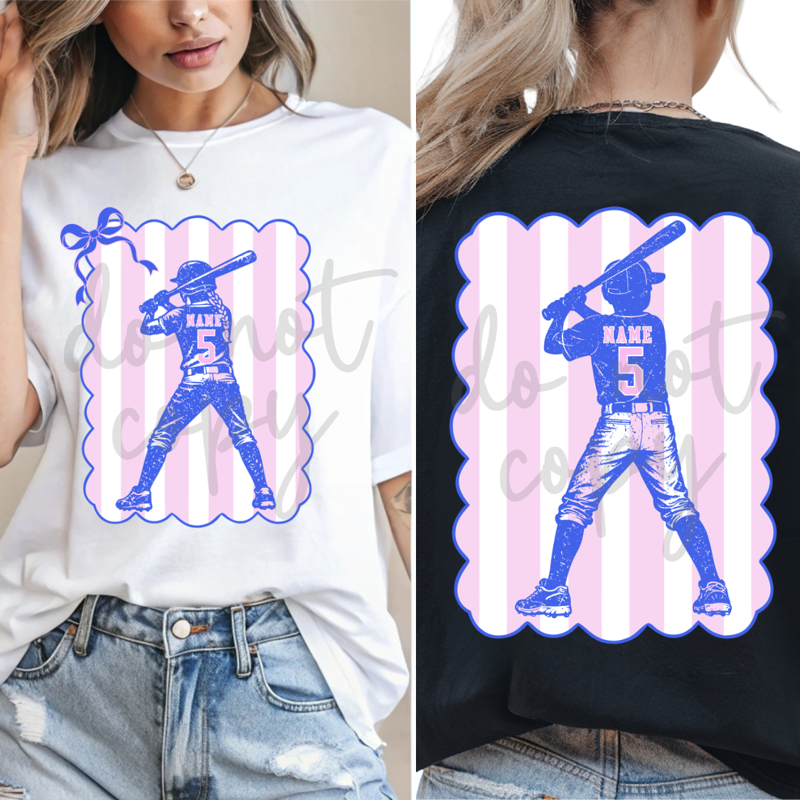 Custom Coquette Baseball or Softball Player Top — Front & Back — design example 2
