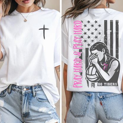 Custom Pray Hard And Play Hard Volleyball Top — design example 1