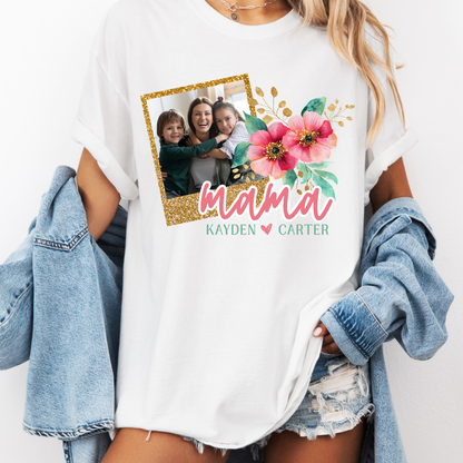 Custom Floral Faux Glitter Mothers Day Top — design example 1