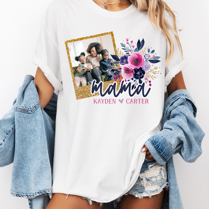 Custom Floral Faux Glitter Pink Purple Mothers Day Top — design example 1