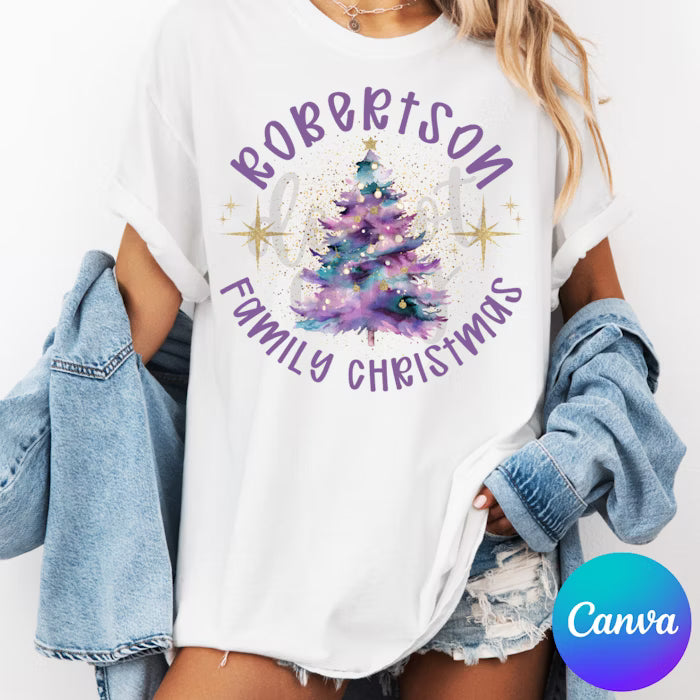 Custom Purple Gold Family Christmas Top — design example 1