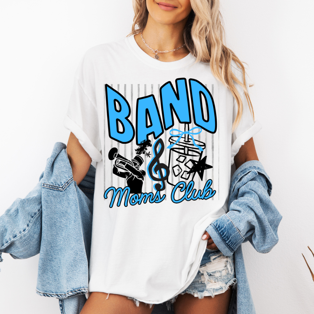 Custom Band Moms Club Top apparel mockup showing the front design.