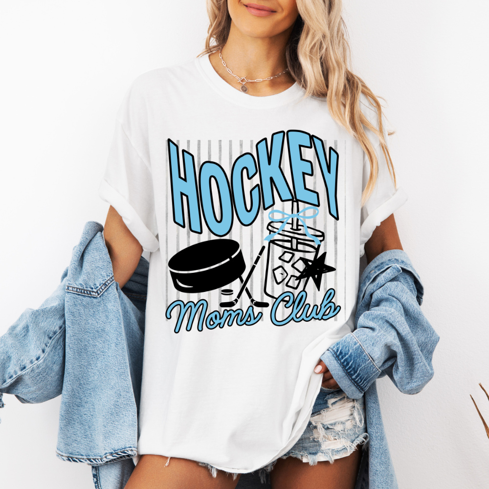 Custom Hockey Moms Club Top apparel mockup showing the front design.