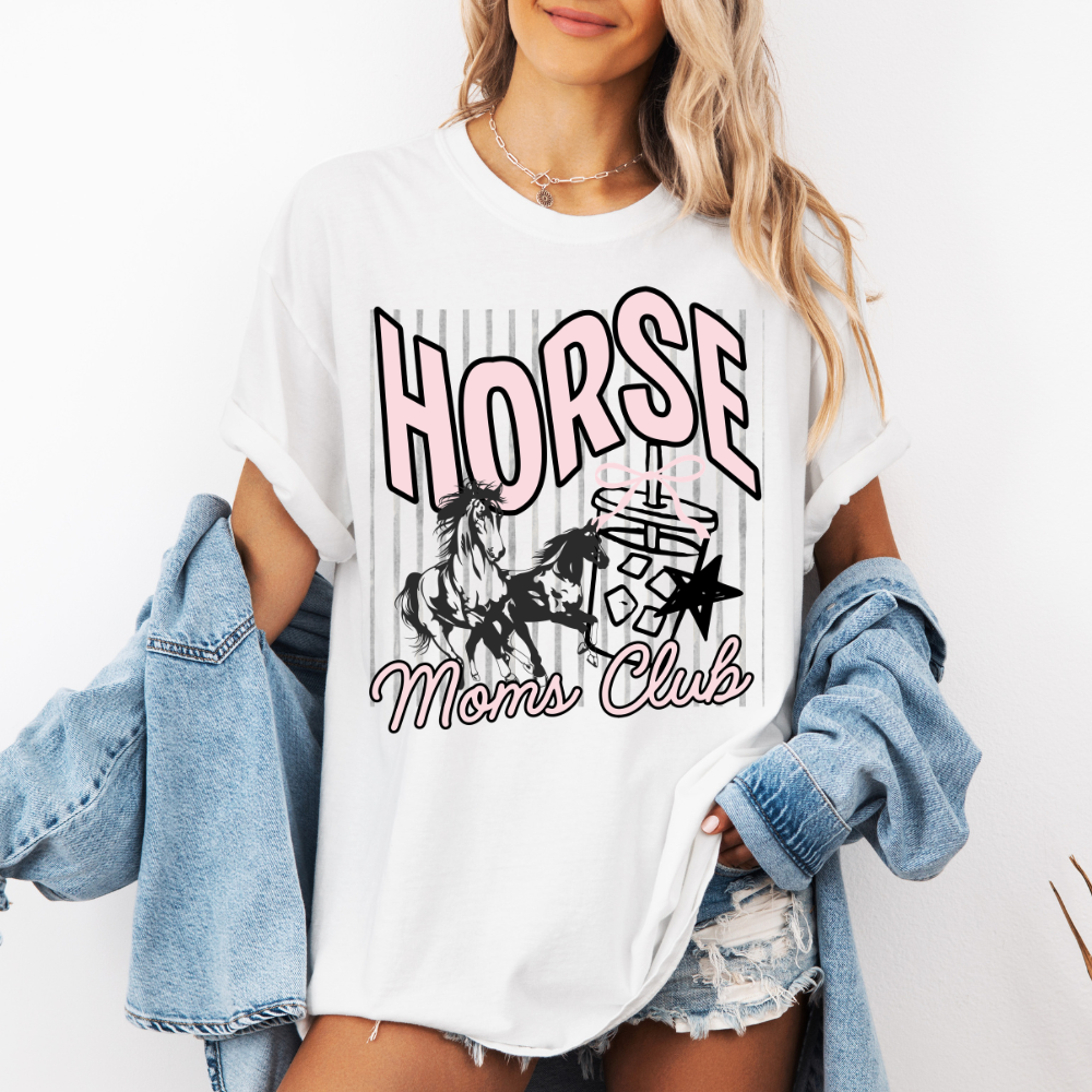 Custom Equestrian Moms Club Top apparel mockup showing the front design.