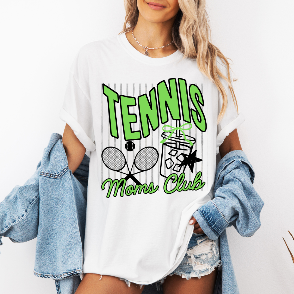 Custom Tennis Moms Club Top apparel mockup showing the front design.