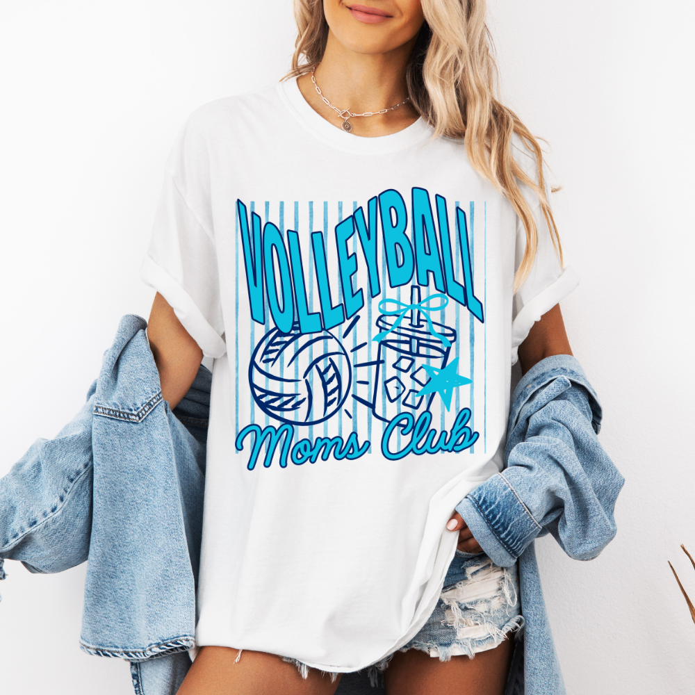 Custom Volleyball Moms Club Top apparel mockup showing the front design.