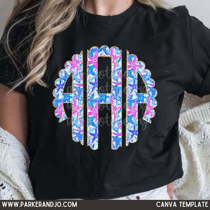 Custom Tropical Starfish Scalloped Monogram Top — design example 1