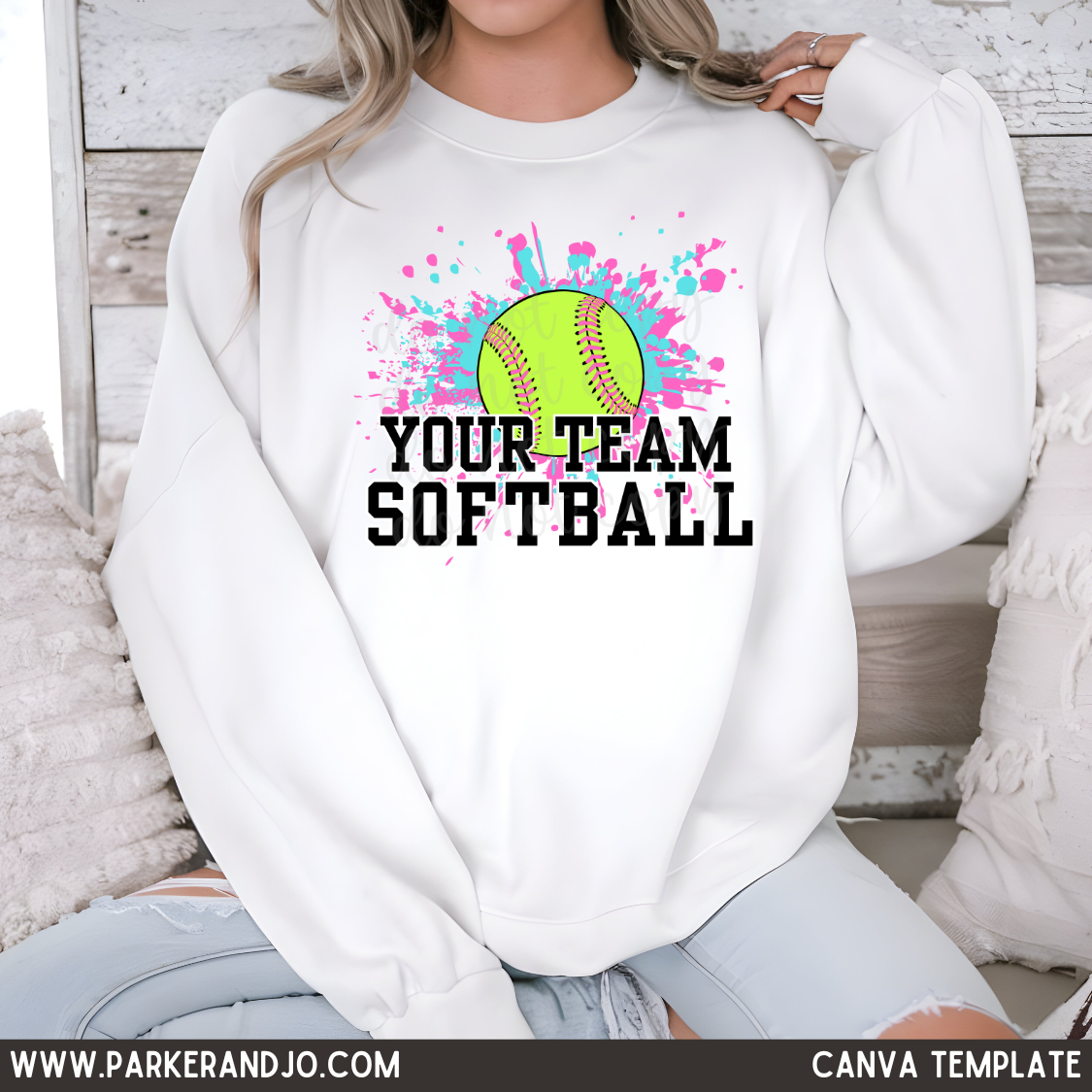 Custom Painted Splatter Softball Top mockup showing the pictured apparel design.