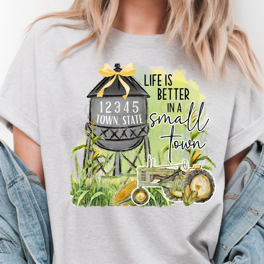 Custom Small Town Green Tractor Corn Field Top — design example 1