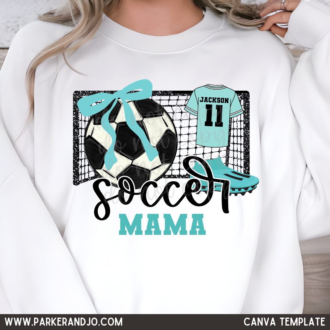 Custom Soccer Mama Faux Glitter Goal Top mockup showing the pictured apparel design.