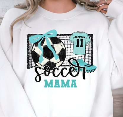 Custom Soccer Mama Faux Glitter Goal Top mockup showing the pictured apparel design.