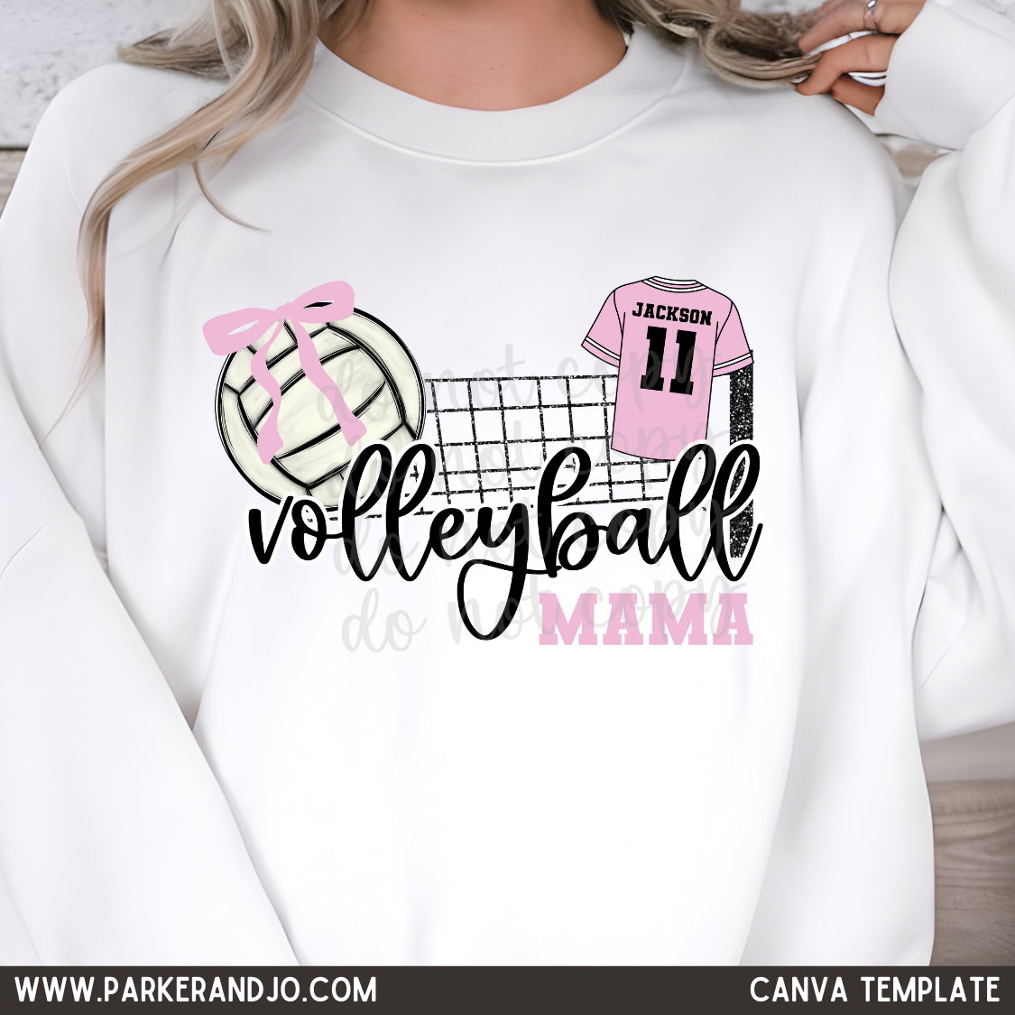 Custom Volleyball Mama Faux Glitter Net Top — design example 1