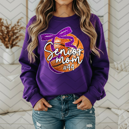 Custom Basketball Senior Mom Glitter Bow Top — design example 1