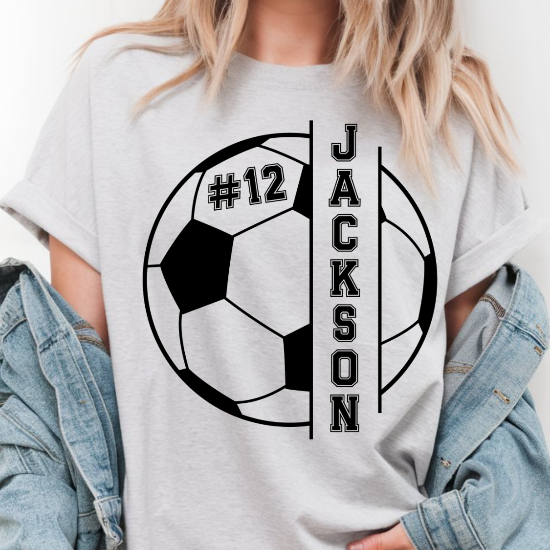 Custom Split Soccer Ball Top mockup showing the pictured apparel design.