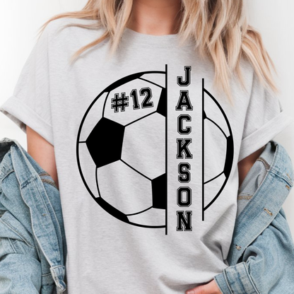 Custom Split Soccer Ball Top mockup showing the pictured apparel design.