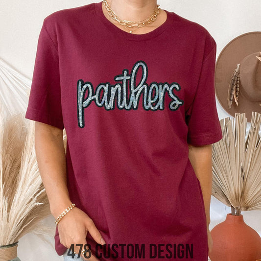 Panthers Mascot Real Sequin Patch Top