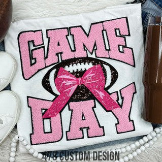 Game Day Football Sequin and Chenille Patch Top-Light Pink