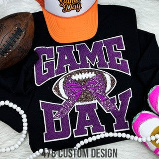 Game Day Football Sequin and Chenille Patch Top-Purple