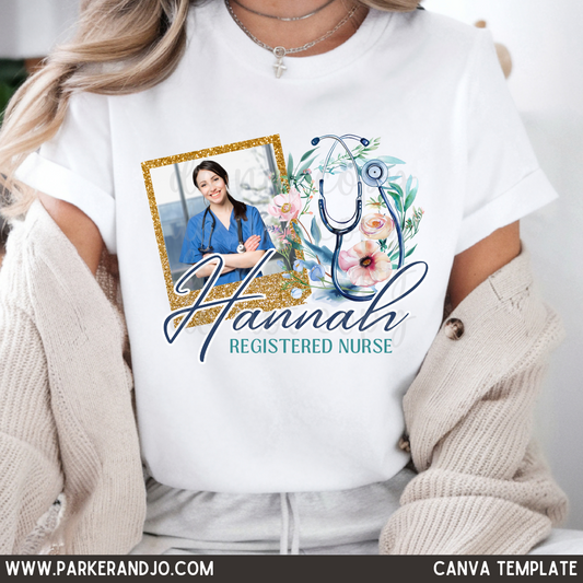 Custom Floral Faux Glitter Stethoscope Nursing Top — design example 1