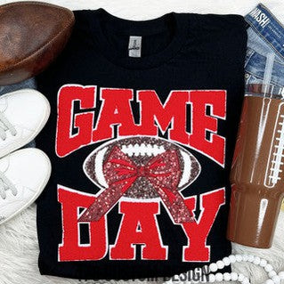 Game Day Football Sequin and Chenille Patch Top-Red