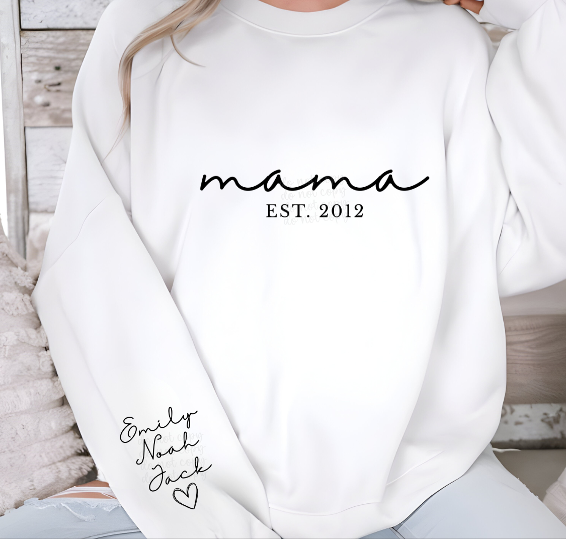 Custom Simple Mama Heart Sleeve Names Top — design example 1