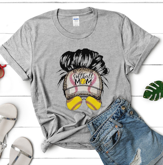 Softball Messy Bun T-Shirts