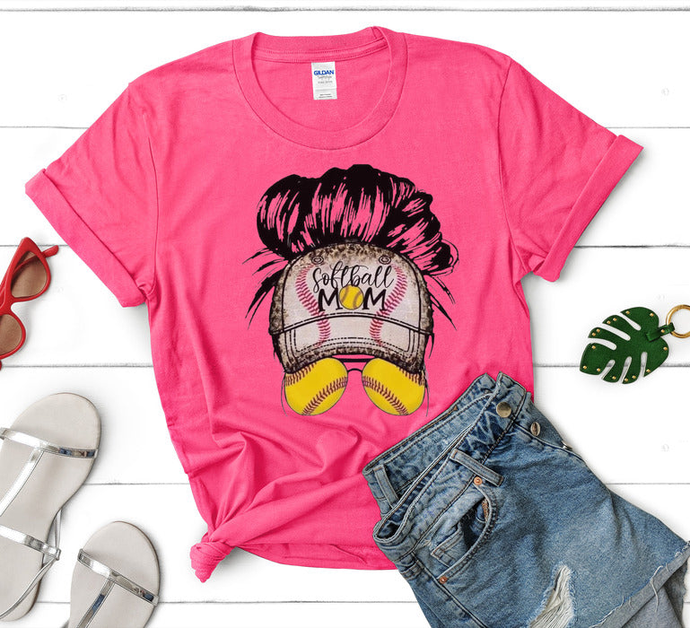 Softball Messy Bun T-Shirts